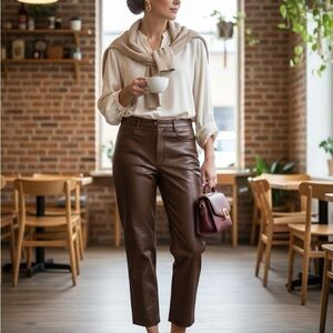Wilfred Chestnut Faux Leather Trousers.